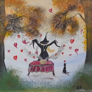 Potion d'amour - peinture acrylique originale peinte à la main sur toile. 8 x 8 pouces de Cornouailles.