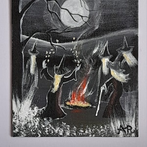 Harvest Moon - peinture acrylique originale peinte à la main sur toile 7 x 5 pouces de Cornouailles.