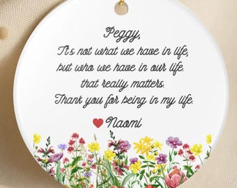 Friendship, Ceramic Ornament: Thank You Gift, Personalized Name, Wildflower Design, Friend Keepsake