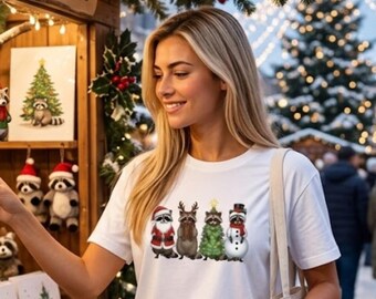 4 Raccoons, Christmas Shirt: Holiday Pullover, Xmas T-Shirt, Festive Tee, Gift for Her