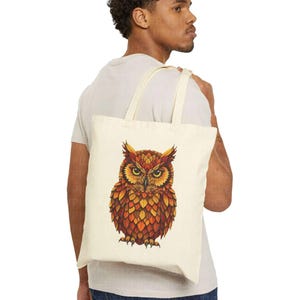 Artistic Owl, Autumn Leaves, Fall, Festival, Boho Style, Nature, Vibes, Unique, Graphic Tee, Gift Idea, Tote Bag, Reusable, Canvas, Carryall