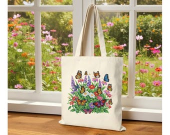 Dot Art Schmetterling Blumen Garten Einkaufstasche: Naturliebhaber Wiederverwendbare Canvastasche