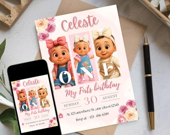 Custom Cartoon Portrait Birthday Invitation - Personalized Digital Card