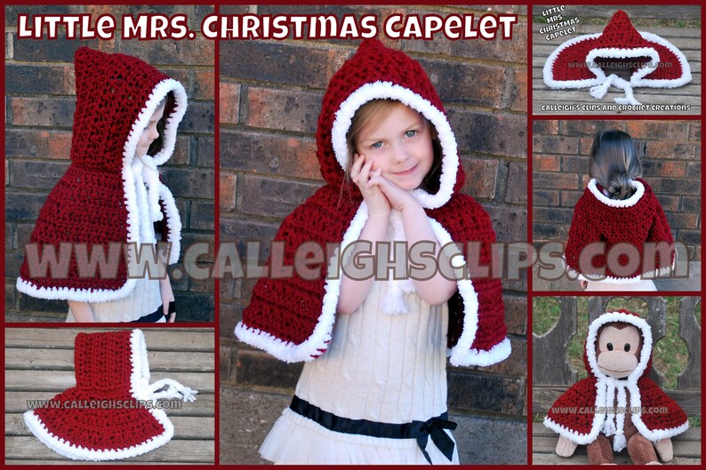 Instant Download Crochet Pattern No. 82 Little Mrs. Christmas Capelet PDF File variety of sizes image 4