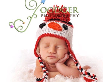 Snowman Earflap Hat For Newborn, toddler, and child