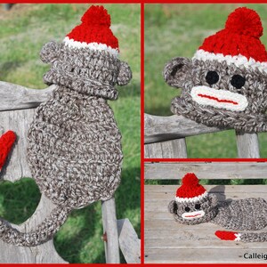 Instant Download Crochet Pattern No 15 Sock Monkey Cuddle Critter Cape Set Newborn Photography Prop image 5