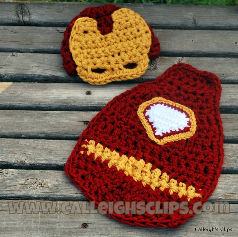 Instant Download Crochet Pattern No. 63 Man of Iron Cuddle Critter Cape Set Newborn Photography Prop image 4