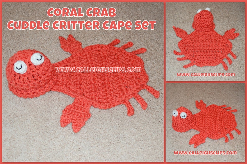 Instant Download Crochet Pattern No. 55 Coral Crab Cuddle Critter Cape Set Newborn Prop image 5