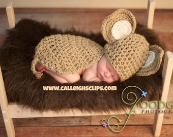 Elephant Cuddle Critter Cape Set  Newborn Photography Prop in tan or grey