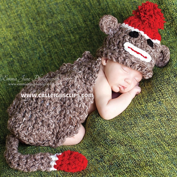 Instant Download Crochet Pattern - No 15 Sock Monkey- Cuddle Critter Cape Set  - Newborn Photography Prop