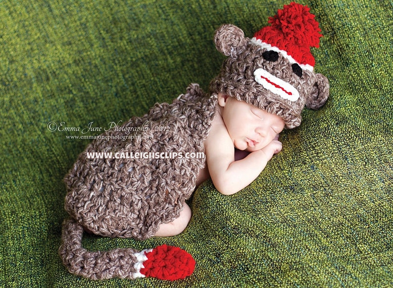Instant Download Crochet Pattern No 15 Sock Monkey Cuddle Critter Cape Set Newborn Photography Prop image 1