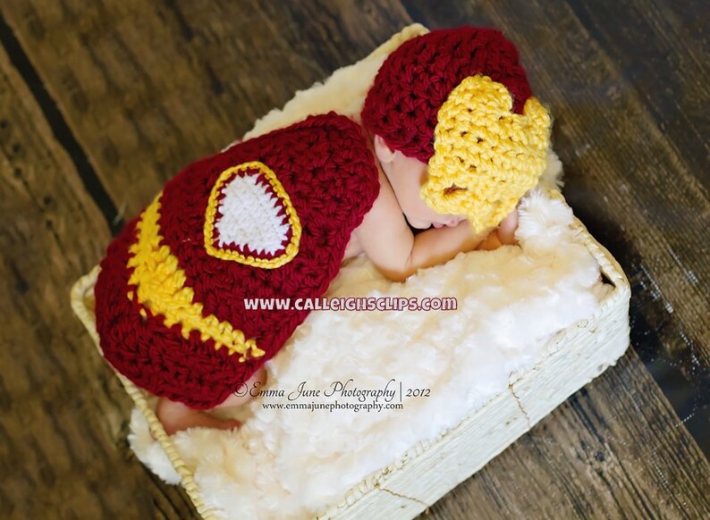 Instant Download Crochet Pattern No. 63 Man of Iron Cuddle Critter Cape Set Newborn Photography Prop image 2