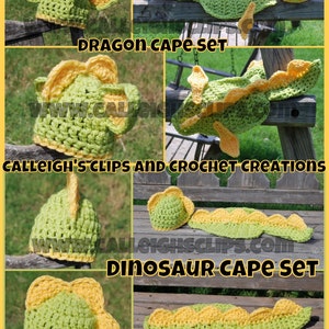 Instant Download Crochet Pattern No. 67 Dragon or Dino Cuddle Cape Set Newborn Prop image 1