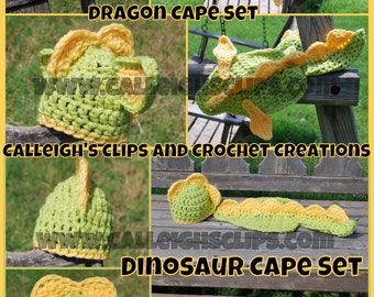 Téléchargement instantané Crochet Pattern No. 67 Dragon ou Dino Cuddle Cape Set - Accessoire nouveau-né