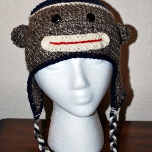 Sock Monkey Earflap hat Personnalisez vos couleurs NB KIds tailles image 2