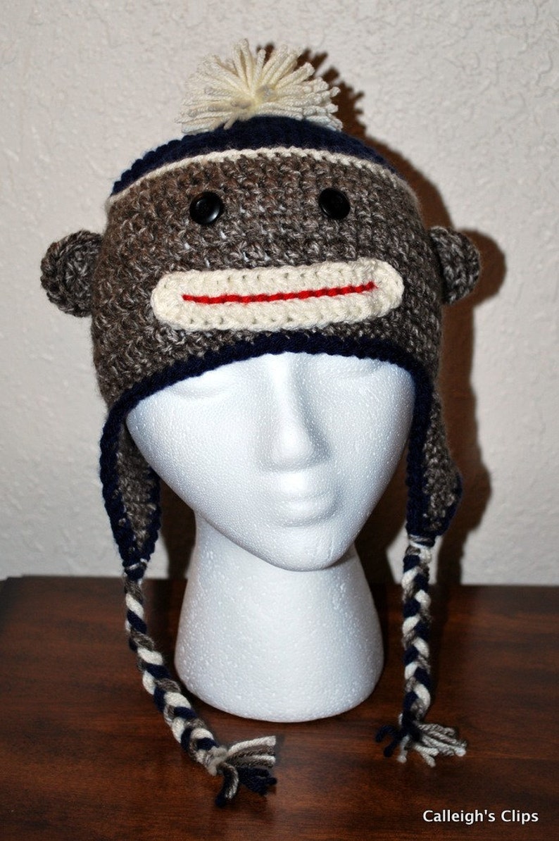 Sock Monkey Earflap hat Personnalisez vos couleurs NB KIds tailles image 2