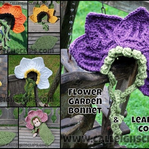 Instant Download Crochet Pattern No. 60 Flower Garden Bonnet and Leaf Cape Cover variety of sizes image 5