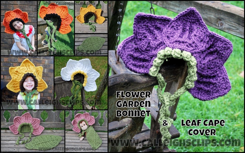 Direct downloaden haakpatroon nr. 60 Flower Garden Bonnet en Leaf Cape Cover verschillende maten afbeelding 5