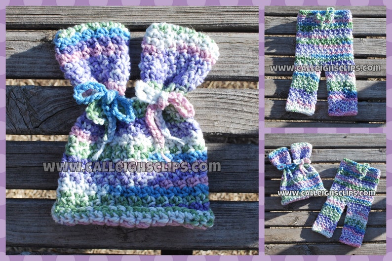 Instant Download Crochet Pattern No. 91 Textured Bunny Hat and Bottoms Size Newborn 4T image 2