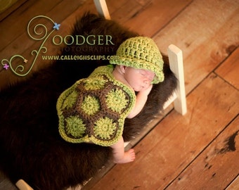 The Original Crochet Hatchling Turtle Cuddle Critter Cape Set Newborn Photography Prop