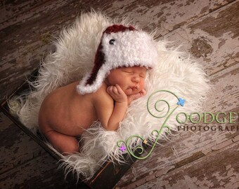 Nubby Aviator Hat with Fluffy Trim - Red and White or customize your own color - newborn, baby, toddler sizes