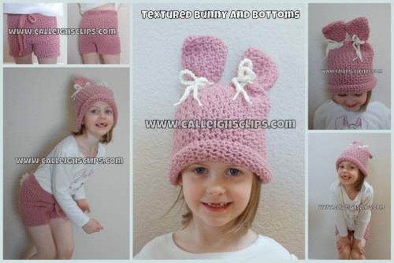 Instant Download Crochet Pattern No. 91 Textured Bunny Hat and Bottoms Size Newborn 4T image 5