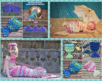 Instant Download Crochet Pattern- No. 59 Mermaid Princess Cape Set - Nb - 4+ years
