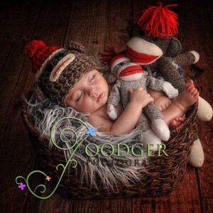 Instant Download Crochet Pattern No 15 Sock Monkey Cuddle Critter Cape Set Newborn Photography Prop image 4