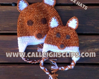 Forest Fox Beanie or Earflap hat for babies, toddlers and children