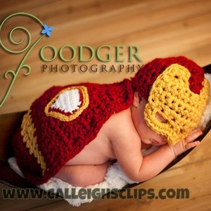 Instant Download Crochet Pattern No. 63 Man of Iron Cuddle Critter Cape Set Newborn Photography Prop image 1