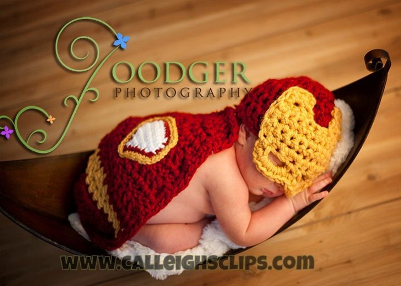Instant Download Crochet Pattern No. 63 Man of Iron Cuddle Critter Cape Set Newborn Photography Prop image 1