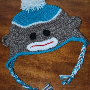 Sock Monkey Earflap hat Personnalisez vos couleurs NB KIds tailles image 5