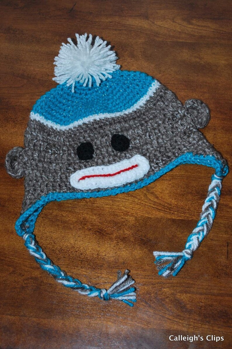 Sock Monkey Earflap hat Personnalisez vos couleurs NB KIds tailles image 5