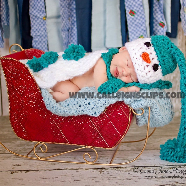 Instant Download Crochet Pattern - no 43 Snowman - Cuddle Cape Set  -Photography Prop
