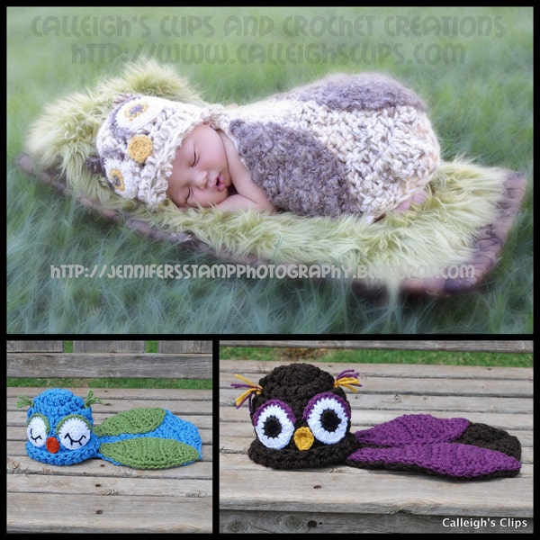 Instant Download Crochet Pattern - No. 12 - Owlette Owl - Cuddle Critter Cape Set  - Newborn Photography Prop