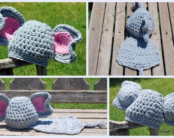 Instant Download haakpatroon - nr. 22 olifant - knuffel Critter Cape Set - pasgeboren fotografie Prop