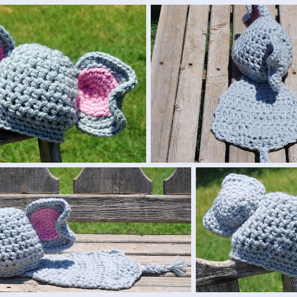 Instant Download Crochet Pattern - No. 22 Elephant -Cuddle Critter Cape Set -  Newborn Photography Prop