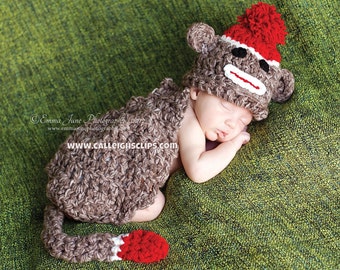 Sock Monkey Cuddle Critter Cape Set  Newborn Photography Prop