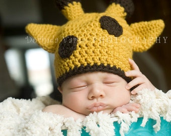 Crochet Giraffe Hat - Goldenrod and Coffee - Nb- Kids