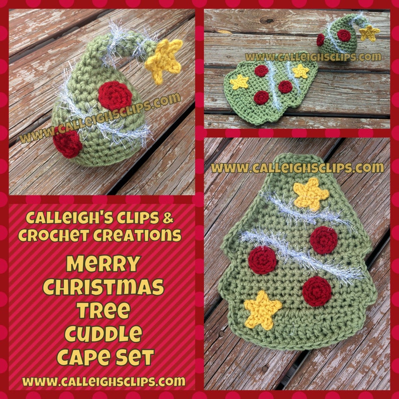 Instant Download Crochet Pattern No. 120 Merry Christmas Tree Cuddle Cape Set image 1