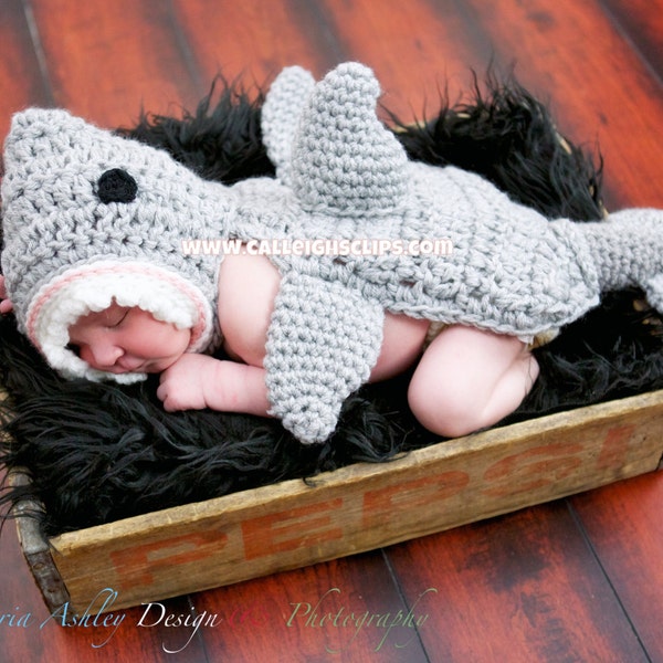 Instant Download Crochet Pattern No. 100 - Jawesome Shark Cuddle Critter Cape Set