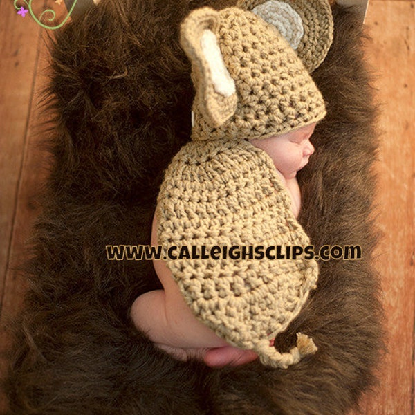 Instant Download Crochet Pattern - No. 22 Elephant -Cuddle Critter Cape Set - Newborn Photography Prop