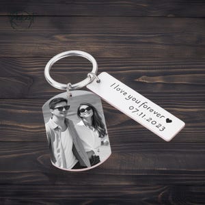 Personalized Photo Keychain, Engraved Picture Keychain, Anniversary Boyfriend Gift, Girlfriend Gift Idea, Valentine&#39;s Day Gift