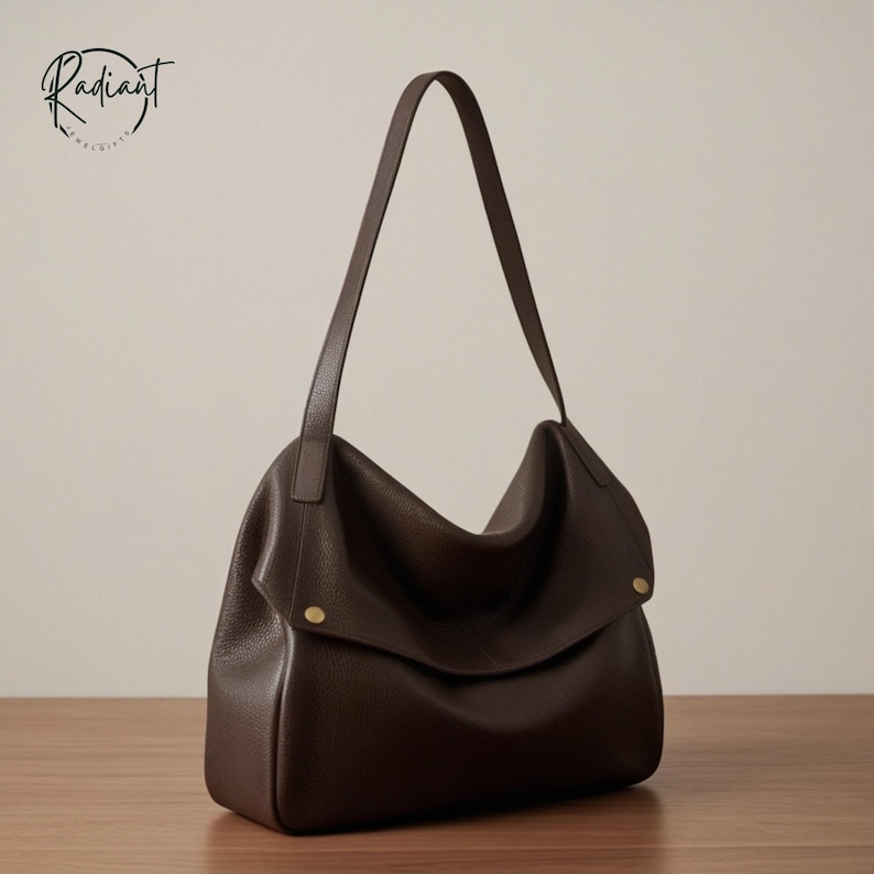 Genuine Leather Hobo Bag for Women, Shoulder Bag, Soft Slouchy Tote Purse, Minimalist Everyday Handbag, Large Capacity Bag, Gift for Her image 3