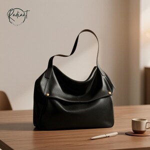 Genuine Leather Hobo Bag for Women, Shoulder Bag, Soft Slouchy Tote Purse, Minimalist Everyday Handbag, Large Capacity Bag, Gift for Her Black