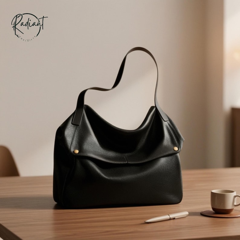 Genuine Leather Hobo Bag for Women, Shoulder Bag, Soft Slouchy Tote Purse, Minimalist Everyday Handbag, Large Capacity Bag, Gift for Her Black