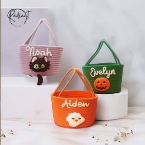 Halloween Trick or Treat Basket, Trick or Treat Bucket, Halloween Candy Basket, Halloween Candy Bag, Halloween Tote, Storage Basket