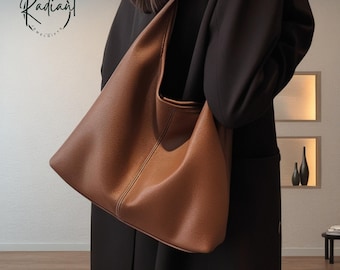 PU Hobo Bag for Women | Large Shoulder Tote Bag | Slouchy Handbag | Everyday Work Bag | Casual Crossbody Purse Minimalist Gift