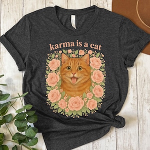 Karma Is A Cat Shirt, Retro Cat Lover Tee, Taylor Inspired T-Shirt, Funny Music Fan Shirt, Floral Kitty Aesthetic, Midnights Era Tee