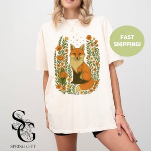 Comfort Colors® Cute Fox Shirt, Vintage Floral Cottagecore Tee, Wildflower Forestcore T-Shirt, Nature Lover Gift, Fairycore Aesthetic